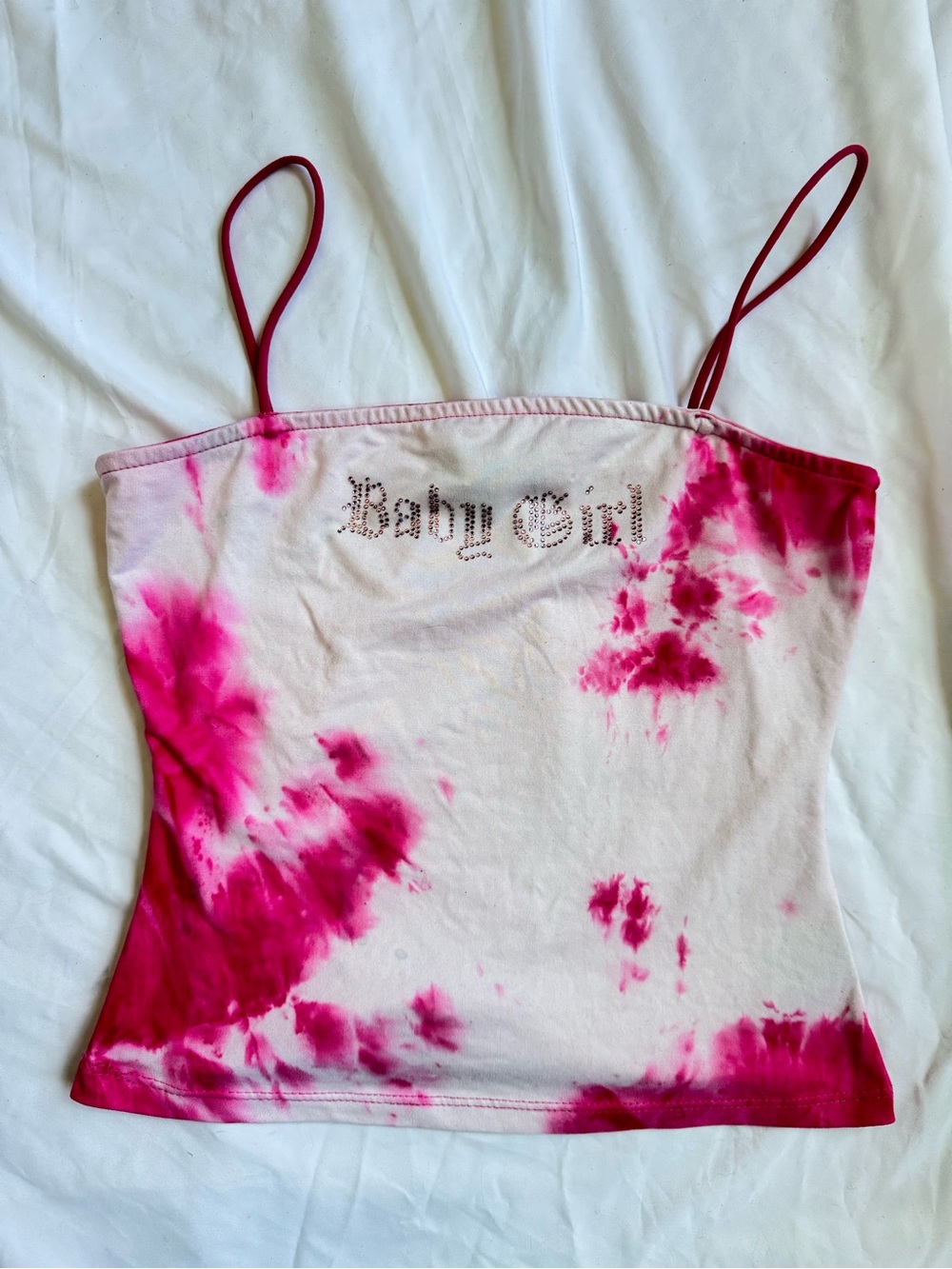Y2K Baby Girl Rhinestone Cami Tank - Pink